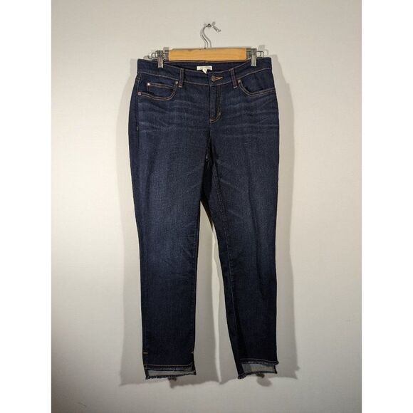 Eileen Fisher Jeans Women Sz 8 Raw Hem Blue Straight Leg Mid Rise Denim Pants - Picture 1 of 6